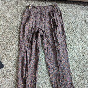 Vintage Pliers LTD Green Patterned Pants, 100% Rayon, Sz S